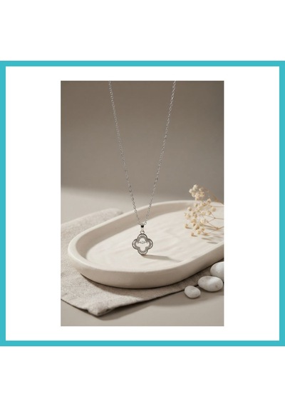 Bezos 316l Çelik Zincir Gümüş Renk Zirkon Taşlı Yonca Model Kolye Dfnbez