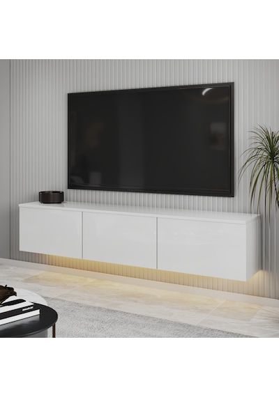 T0020 Alston Duvara Monte Tv Ünitesi Led Işıklı, Modern Tasarım, 160 Cm - Parlak Beyaz Parlak Beyaz T0020 Alston Duvara Monte Tv Ünitesi Led Işıklı, Modern Tasarım, 160 Cm - Parlak Beyaz Parlak Beyaz