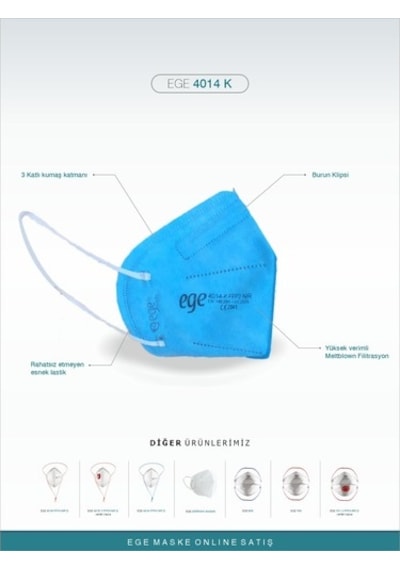 Ege Maske 4014-K Ffp2 Nr N95 Ventilsiz Maske 25'Li Mavi