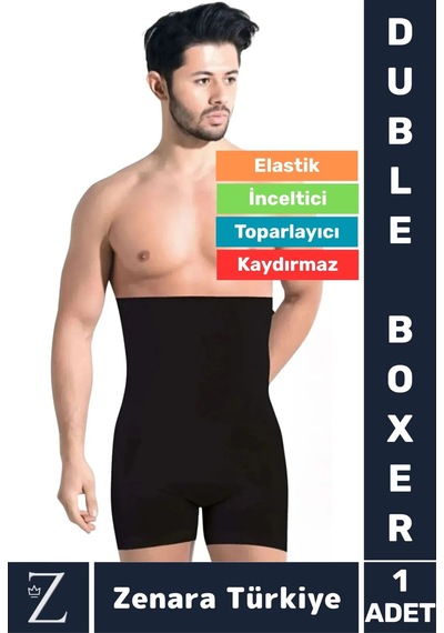 Gündelik Kaymaz Göbek Kalça Toparlayan Sıkılaştıran Bel Düzleştiren İncelten Erkek Duble Boxer Korse Siyah