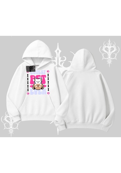 Startmore Best Pet Ever Baskılı Kapşonlu Sweatshirt Beyaz