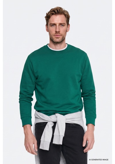 Ac&Co / Altınyıldız Classics Erkek Koyu Yesıl Pamuklu Standart Fit Normal Kesim 2 İplik Bisiklet Yaka Sweatshirt