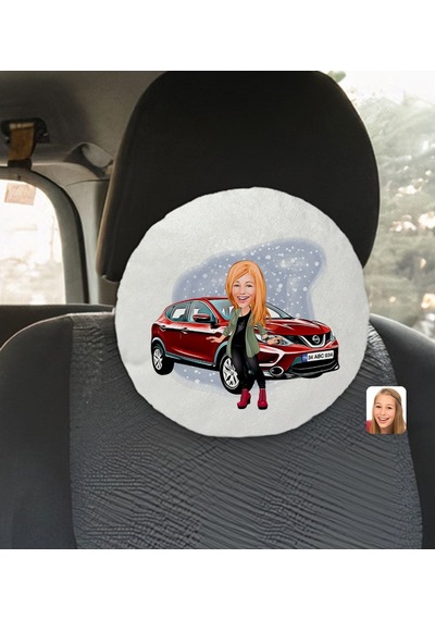 Kişiye Özel Plakalı Kadın Nissan Qashqai Karikatürlü Yuvarlak Ara (503989026)