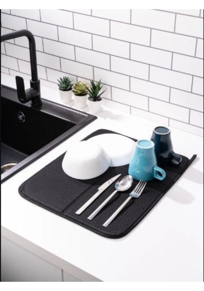 Mikrotex Bulaşık Matı Süper Emici Bulaşık Kurutma Örtüsü 45x36cm Katlanabilir Bulaşık Matı Siyah Sil Diğer