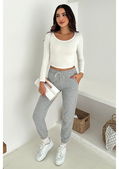 Kadın Bağcıklı Jogger Pantolon & Eşofman Altı Sportif & Enerjik Stil Gri