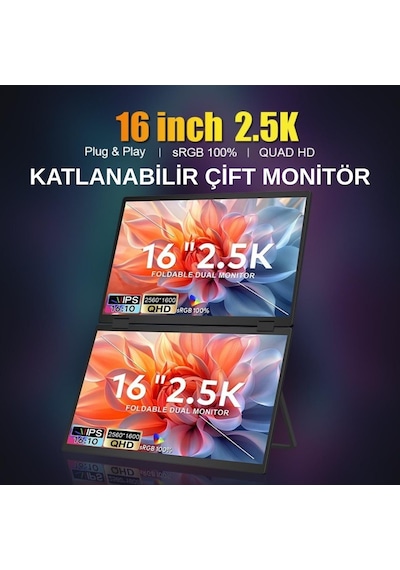 Ultrax 16" Çift Ekran 2.5k Qhd Ips İkili Taşınabilir Monitör