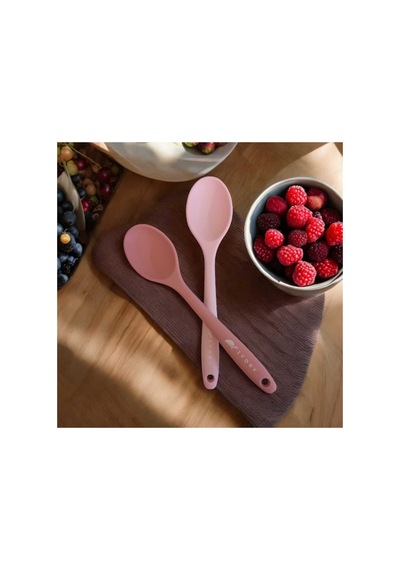 20cm Isıya Dayanıklı 2'li Silikon Kaşık Seti Pembe Tozpembe Pembe - Tozpembe