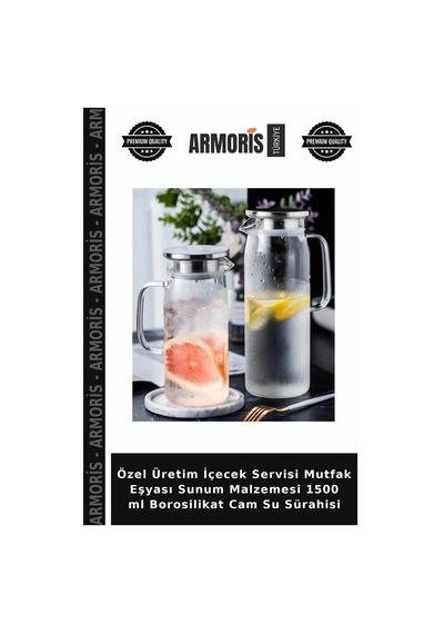 Özel Üretim İçecek Servisi Mutfak Eşyası Sunum Malzemesi 1500 Ml Borosilikat Cam Su Sürahisi