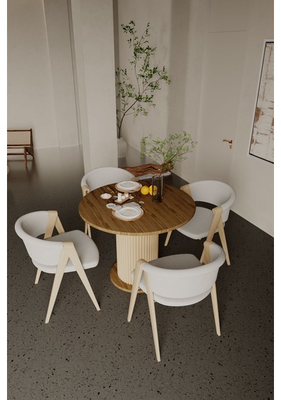 Antoryum Yuvarlak Şık Ayaklı Ceviz Mutfak Yemek Masası Balkon Salon Masa