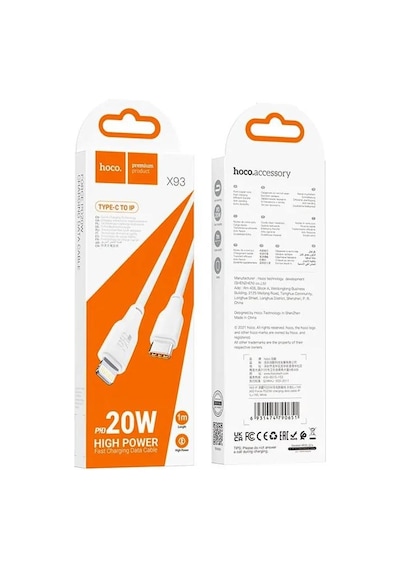Hoco X93 Force 20w Type-c To Apple Uyumlu iPhone Lightning-c Ultra Hızlı Şarj Ve Data Kablosu 1m Beyaz
