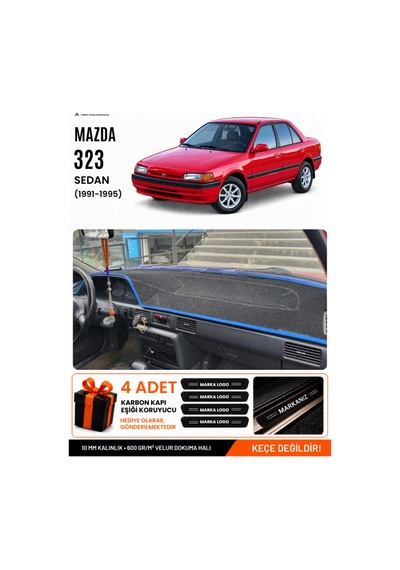 Mazda 323 Sedan 1991-1995 Uyumlu Torpido Örtüsü, Torpido Kılıfı - Siyah Mavi