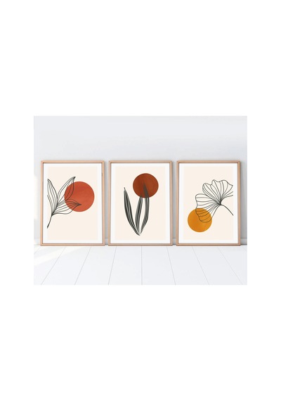 Ahşap Çerçeveli Minimalist 3 Lü Tablo