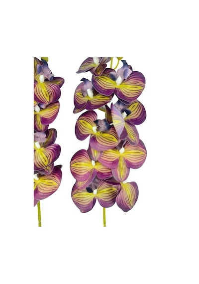 Yapay Çiçek Mor Sarı Çizgi Desenli Islak Orkide Gerçeksi Doku Uzun Dal 90 Cm