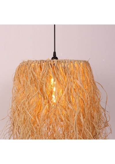 Yaygın Doğal Rafya Tek Katlı Avize 30x35 Cm Bej