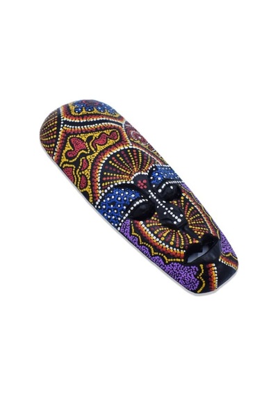 Ahşap Aborjin Mask 30 Cm Renkli Duvar Dekoru Maske