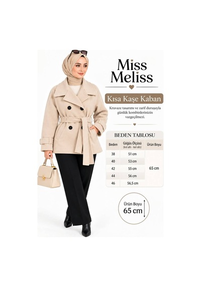 Miss Meliss Kruvaze Yaka Kemerli Spor Kaşe Bej Bej