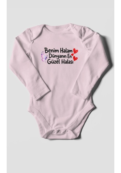 Morivokids Benim Halam Dünyanın En Güzel Halası Uzun Kollu Çıtçıtlı Bebek Body Bebe Pembe