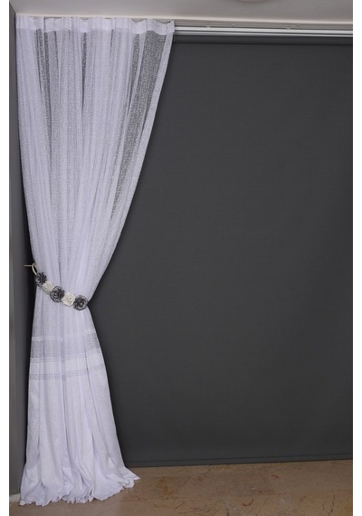 X Model Beyaz Renk Dikilmiş Pileli Fon Perde 300x260 Cm