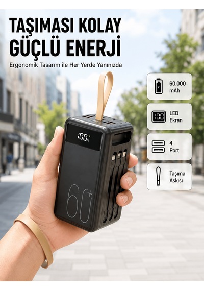 4 Çıkışlı Hızlı Şarj Destekli Powerbank Yeni Nesil Tkndy-bsva4969 Çok Renkli
