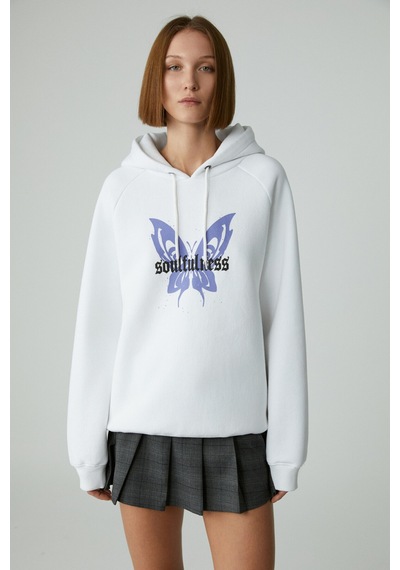Ethıquet LAMARI Kadın Oversıze Şardonlu Kapüşonlu Beyaz Sweatshirt