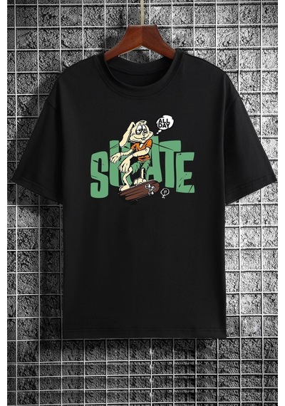Flood Of Style Unisex All Day Rabbit Tasarım T-shirt Siyah