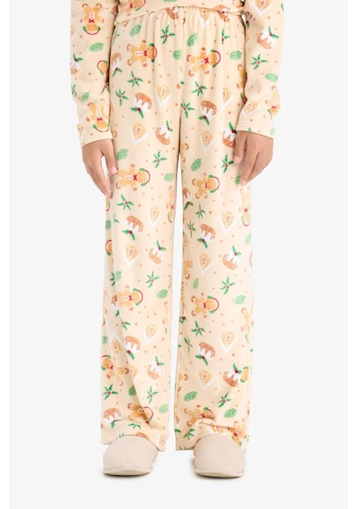 Defacto Kız Çocuk Yılbaşı Temalı Pijama Takımı Kadife Uzun Kollu Üst Uzun Alt F1210a825aubg358 Bej-bg358