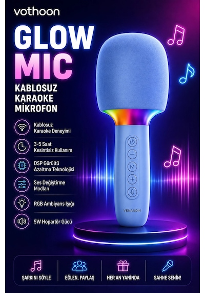 Çocuk Ve Yetişkin Karaoke Mikrofonu Kablosuz Rgb Ambiyans Işığı Ses Değiştirme Modlu Hoparlör