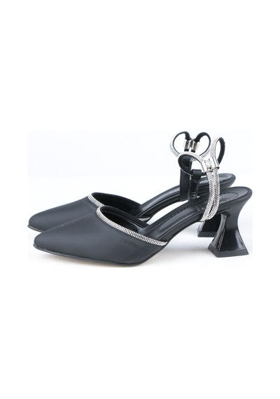 Ayakkabımood Ms029 Siyah Saten 6 Cm Topuklu Bayan Ayakkabı Siyah