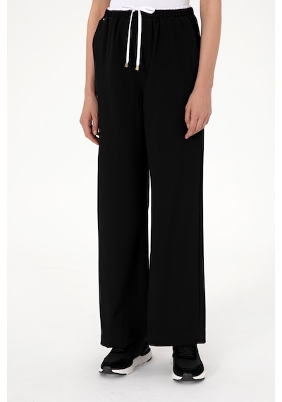 U.S. Polo Assn. Kadın Siyah Bel Detaylı Loose Fit Kanvas Pantolon 50309118-VR046