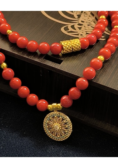 Fy Doğaltaş 6mm 1 Kalite Mercan Kolye Zirkon Sallantılı Kırmızı