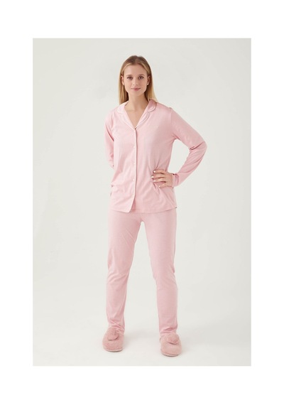 Pierre Cardin Pıercardın Bayan Yetişkin Gömlek Pijama Takımı Gül Kurusu bordo