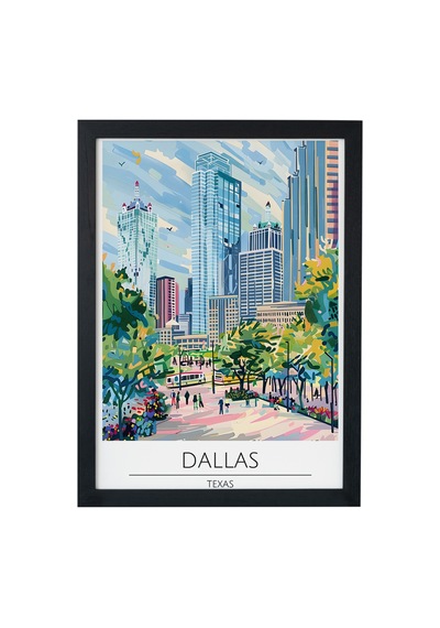 Dallas Texas Ahşap Çerçeveli Dekoratif Duvar Tablosu Siyah