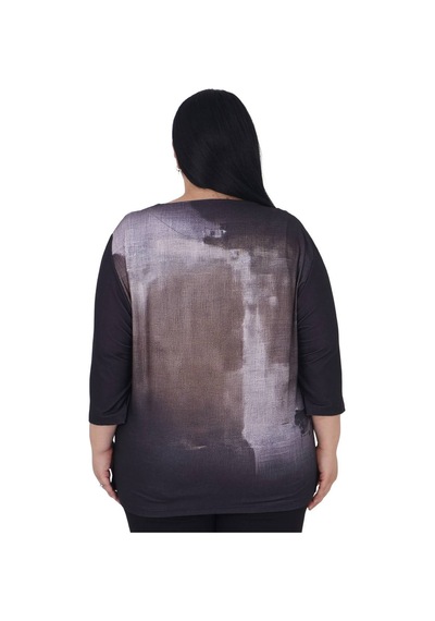 Büyük Beden Tüğlü Taş Detaylı Oversize Bluz Siyah