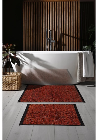 Rothi Pamuklu Kaymaz Taban Turuncu 2'li Banyo Paspas Seti 60x100 60x50cm Yıkanabilir Modern Şönil