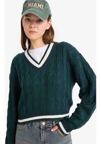 Defacto Coool Regular Fit V Yaka Kazak C7321ax25wngn744 Yeşil