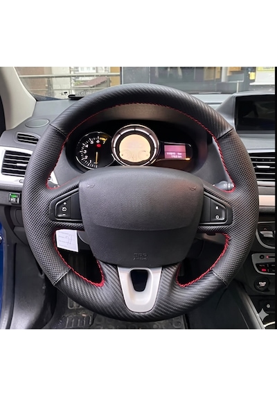 Fluence -megane 3-scenic Uyumlu Araca Özel Direksiyon Kılıfı Karbon Noktalı Kırmızı