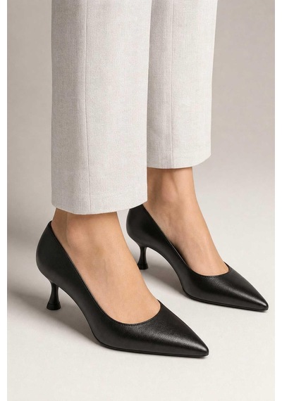 Austin Hakiki Deri Siyah Cilt 5 Cm Kadın Stiletto