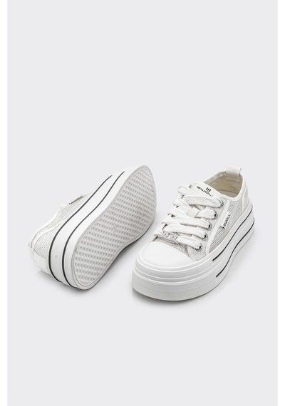 Derinet Bağcıklı Taş Aksesuarlı Kadın Sneaker Beyaz Beyaz
