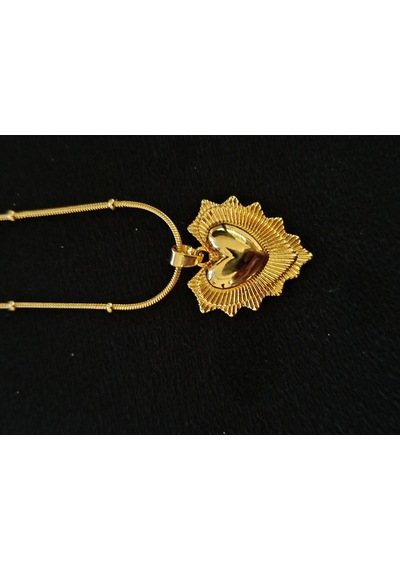 Vıp Çelik Gold Işınlı Kalp Kolye Kadın Işıltılı Hale Kalp Figürlü Zincir Kolye Altın