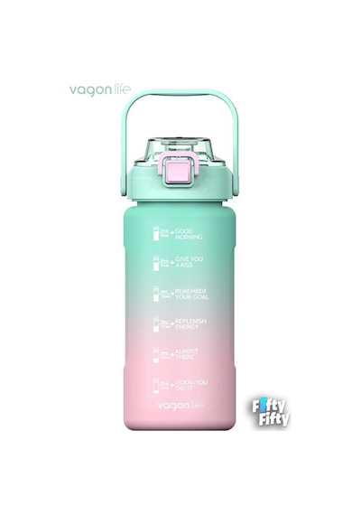 Vagonlife 1500ml Yenilenen Renkler Pipetli - Pipetsiz Kullanım Çift Renk Softtouch Motivasyon Matarası + Çıkartma 001
