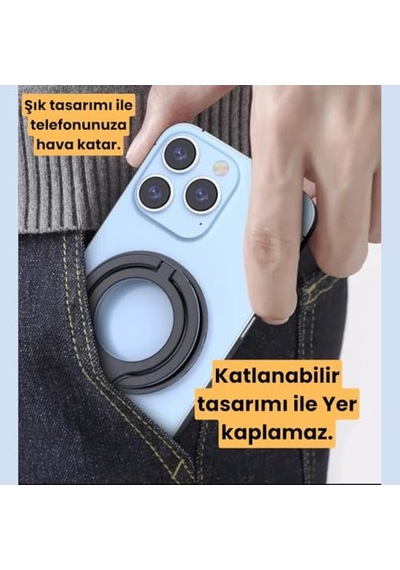 Ayrex Coofbe Yükseklik Ayarlı Katlanılabilir Magsafe Uyumlu Magnetic Çift Halkalı Telefon Standı Halka Telefon Tut Diğer