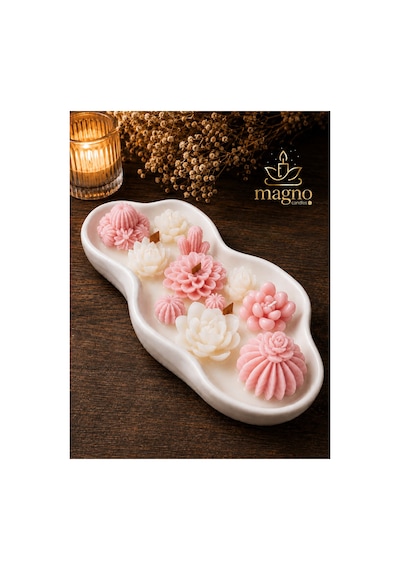 Magno Candles Çiçek Bahçesi Kokulu Mum El Yapımı Seramik Kase Dekoratif Mum & Hediyelik Ev Dekoru Pembe