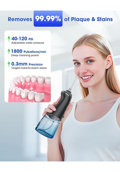 Su Diş Flosser, 10oz Su Tankı İle Taşınabilir Oral Irrigator, 7x Derin Temizleme, 5 Nozul Seçenekleri, Ipx7 Su Geç