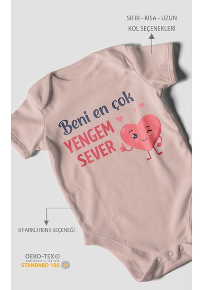 Morivokids Beni En Çok Yengem Sever Kısa Kollu Bebek Body %100 Pamuk Pastel Pembe