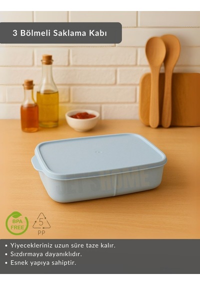 Jet's Home 3 Bölmeli Saklama Kabı Bpa Free Beslenme Kabı Hava Almaz Kab Turkuaz 1500 Ml mavi