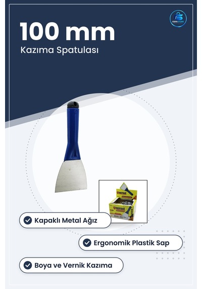 Yassı Keski Metal Kazıma Spatulası 100 Mm Kapaklı Plastik Saplı N