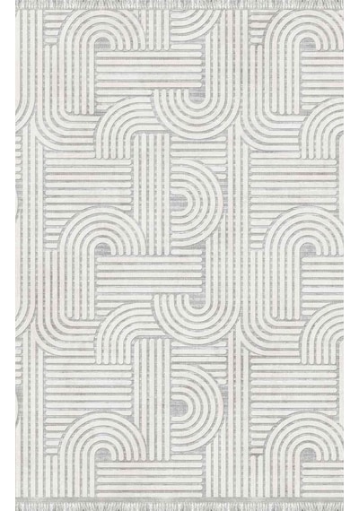 Açık Gri Modern Geometrik Desenli Dijital Baskılı Kaymaz Tabanlı Yıkanabilir Antibakteriyel Halı Açık Gri