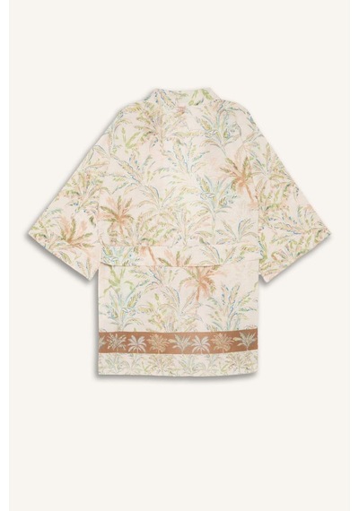 Defacto Regular Fıt Desenli Kuşaklı Kimono D0453ax26sper103 Ekru-er103