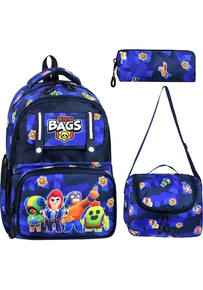 İlkokul Çantası Kids Bag 3'lü Set 42 30 Cm Beslenme Çantası Kalem Kutusu Ortopedik Erkek Çocuk Lacivert
