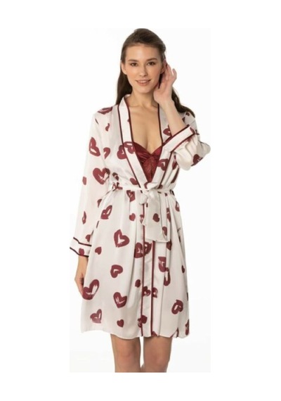 Pierre Cardin 2406 Kadın Saten Emprime Gecelik&sabahlık Takım - Bordo Bordo
